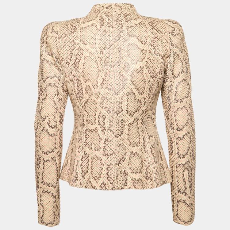 Pre Owned Giorgio Armani Pink Textured Python Leather Zip-Up Jacket S