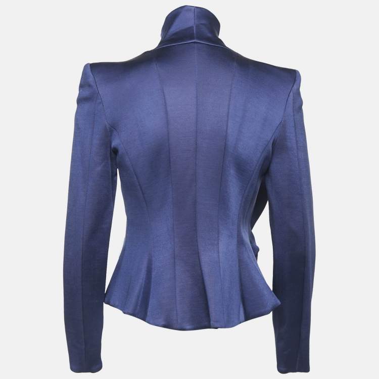 Pre Owned Giorgio Armani Blue Crepe Tie-Up Blazer M