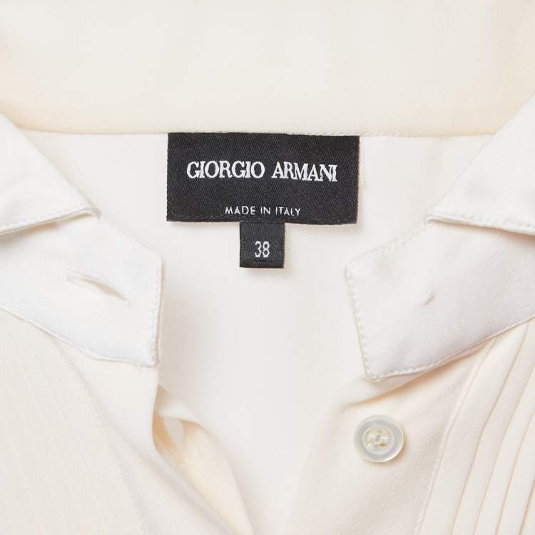 Pre Owned Giorgio Armani Off-White Tuxedo Button Front Blouse S