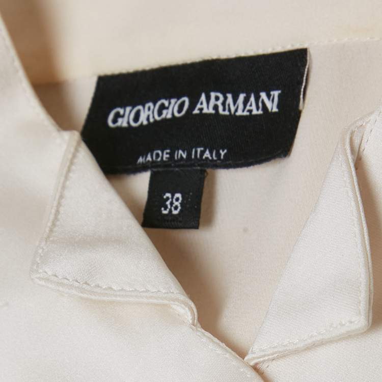Pre Owned Giorgio Armani Off-White Tuxedo Button Front Blouse S