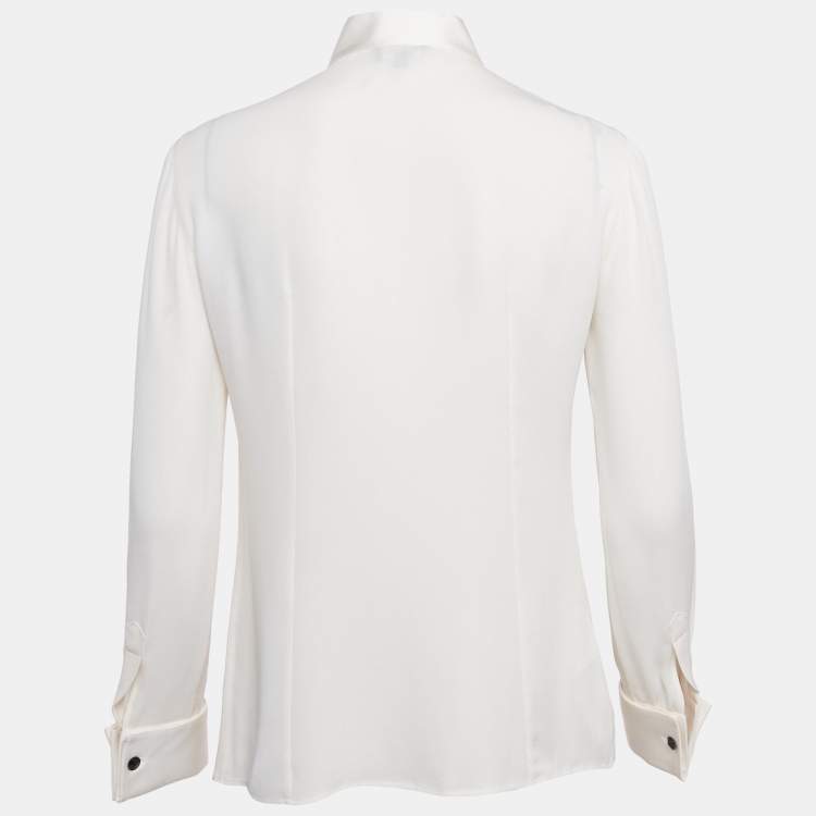 Pre Owned Giorgio Armani Off-White Tuxedo Button Front Blouse S