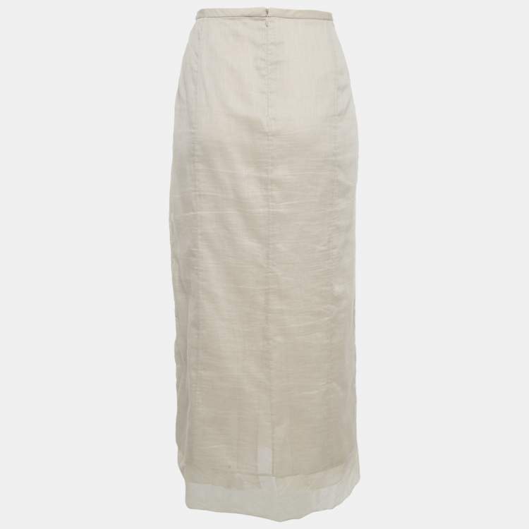 Pre Owned Giorgio Armani Light Pink Muslin Cotton Draped Maxi Skirt L