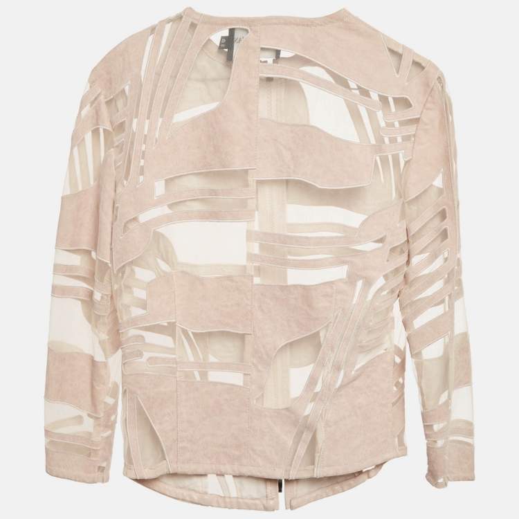 Pre Owned Giorgio Armani Pink Suede and Tulle Zip-Up Jacket S