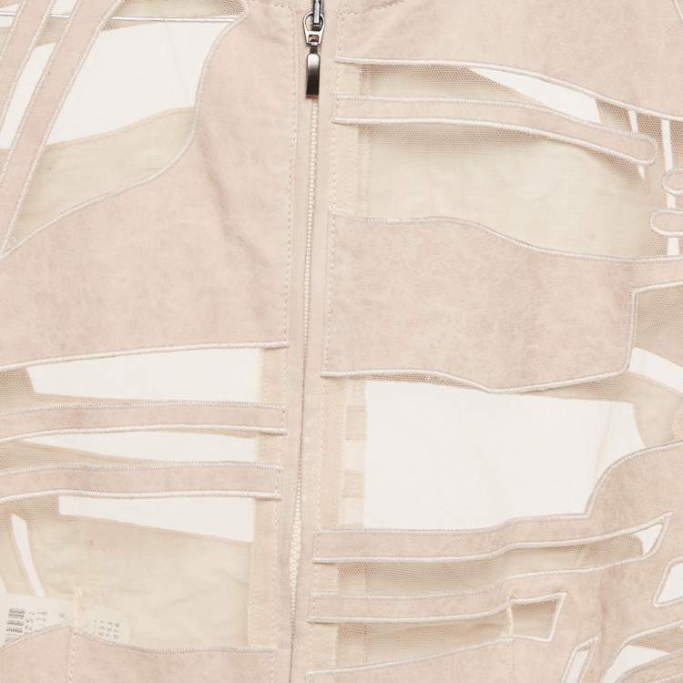 Pre Owned Giorgio Armani Pink Suede and Tulle Zip-Up Jacket S