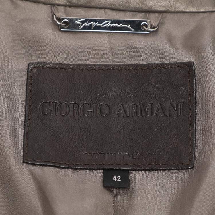 Pre Owned Giorgio Armani Metallic Olive Lambskin Blazer M