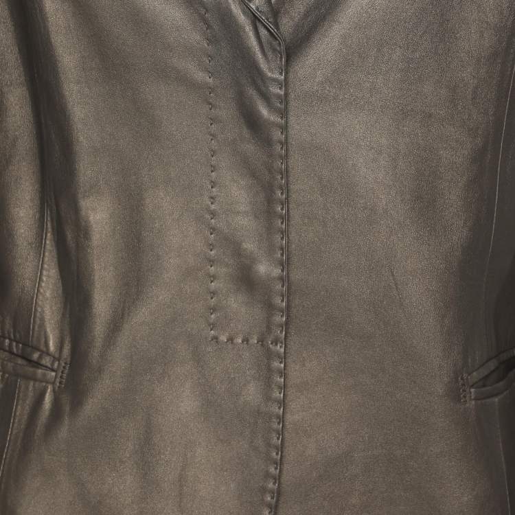 Pre Owned Giorgio Armani Metallic Olive Lambskin Blazer M