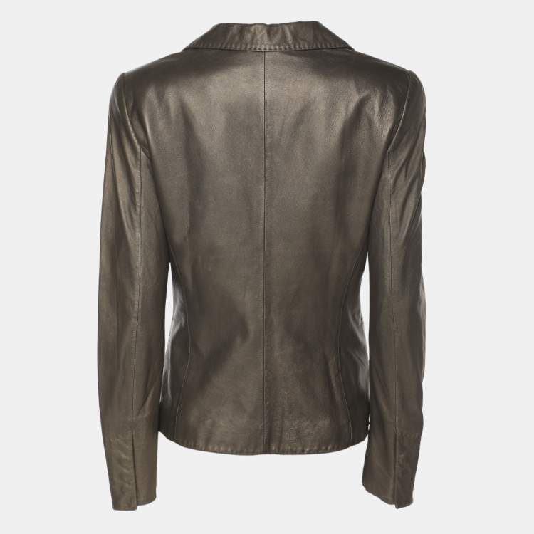 Pre Owned Giorgio Armani Metallic Olive Lambskin Blazer M