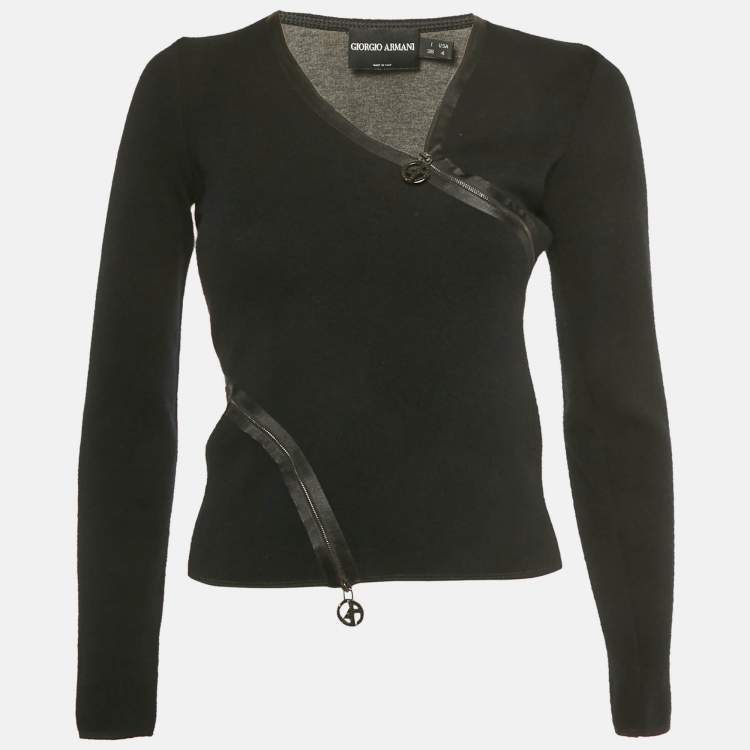 مملوكة مسبقًا Giorgio Armani Black Cashmere Zip Detail Cardigan S