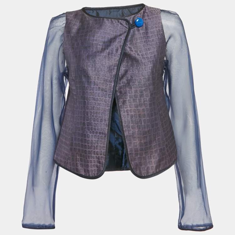 Pre Owned Giorgio Armani Purple/Navy Blue Patterned Jacquard Jacket S