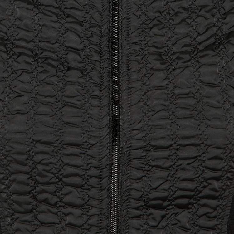 Pre Owned Giorgio Armani Black Nylon & Knit Zip Up Jacket S 
