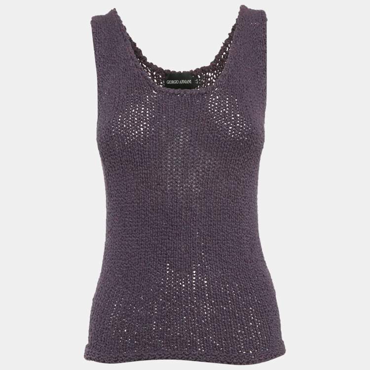 Pre Owned Giorgio Armani Purple Cotton & Silk Sleeveless Tank Top M