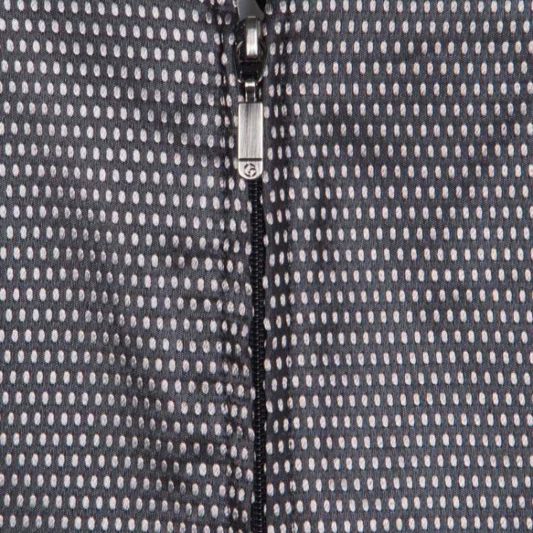 Pre Owned Giorgio Armani Dark Grey Dotted Jacquard Short Sleeve Zip Front Jacket L