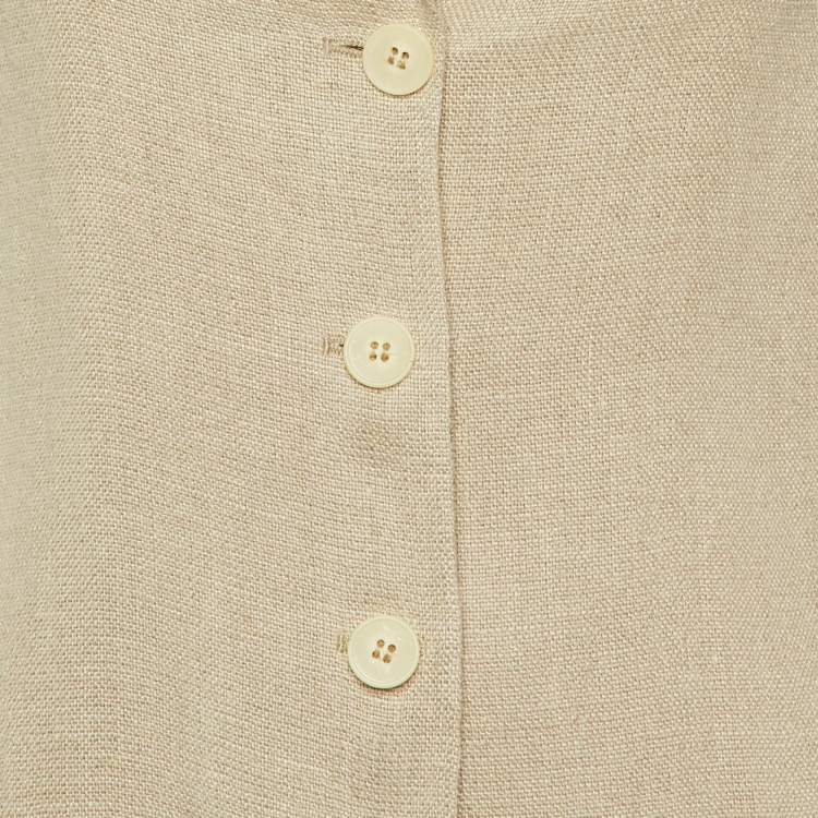 Pre Owned Giorgio Armani Beige Linen & Silk Lapel Blazer S