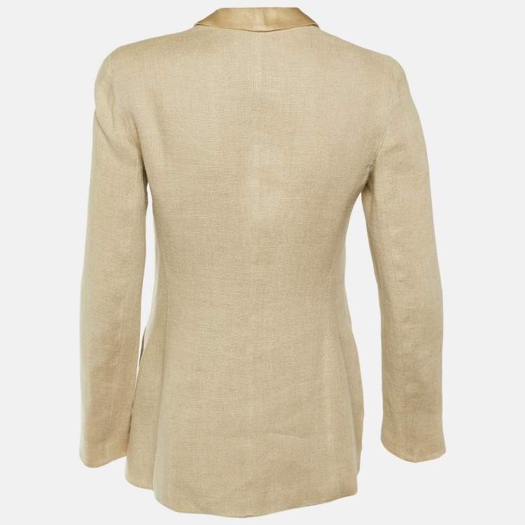Pre Owned Giorgio Armani Beige Linen & Silk Lapel Blazer S