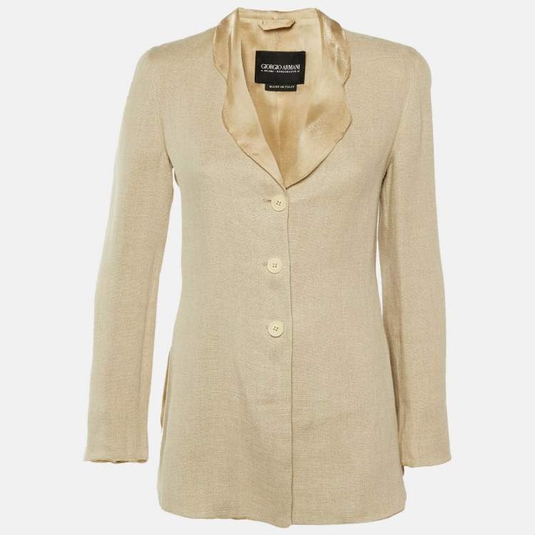 Pre Owned Giorgio Armani Beige Linen & Silk Lapel Blazer S