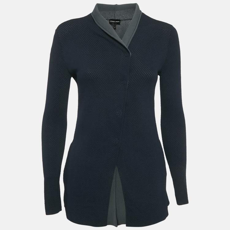 Pre Owned Giorgio Armani Navy Blue Stretch Knit Jacket S