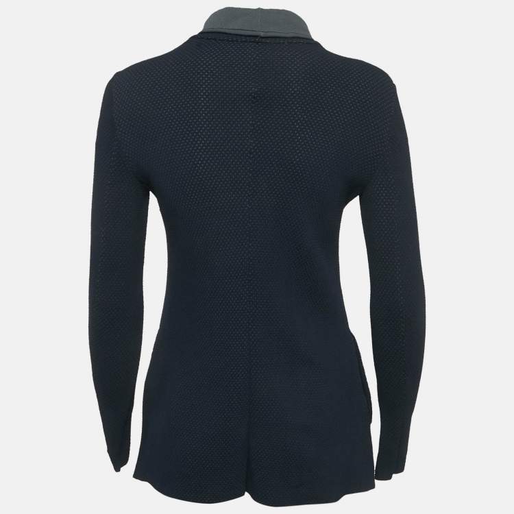 Pre Owned Giorgio Armani Navy Blue Stretch Knit Jacket S