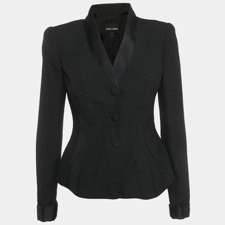 Pre Owned Giorgio Armani Black Textured Wool Blend Structured Blazer M