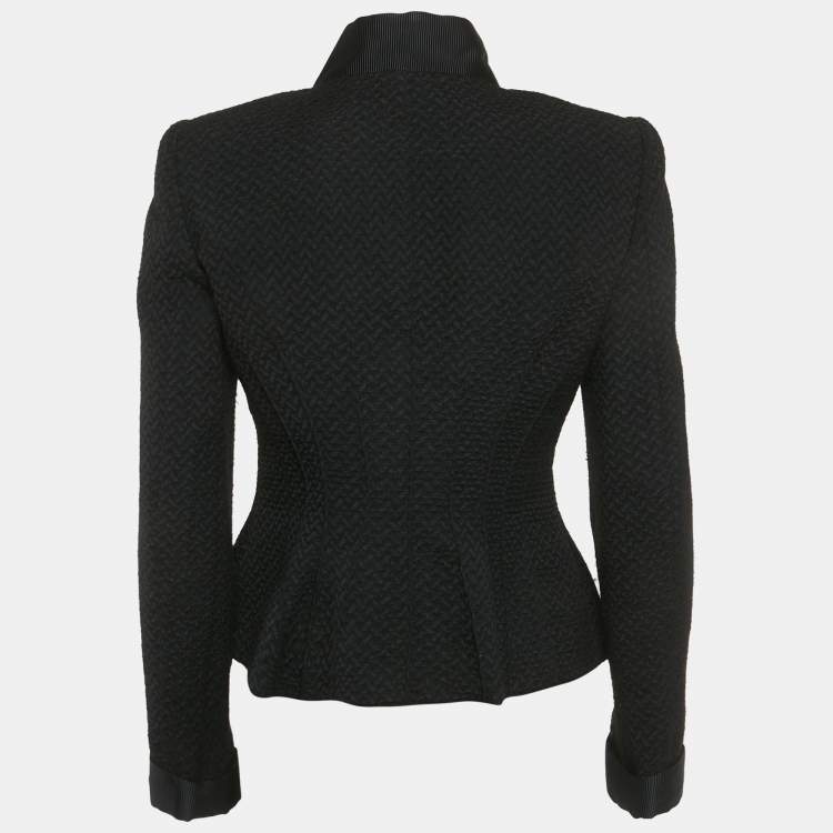 Pre Owned Giorgio Armani Black Textured Wool Blend Structured Blazer M