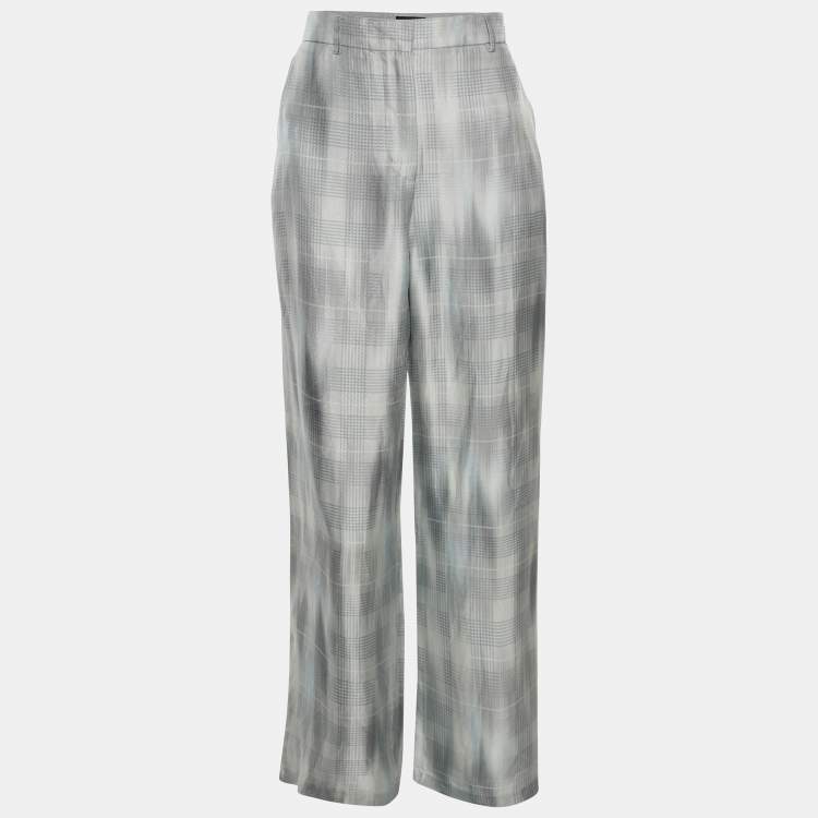 Pre Owned Giorgio Armani Blue Silk Wide Leg Trouser M