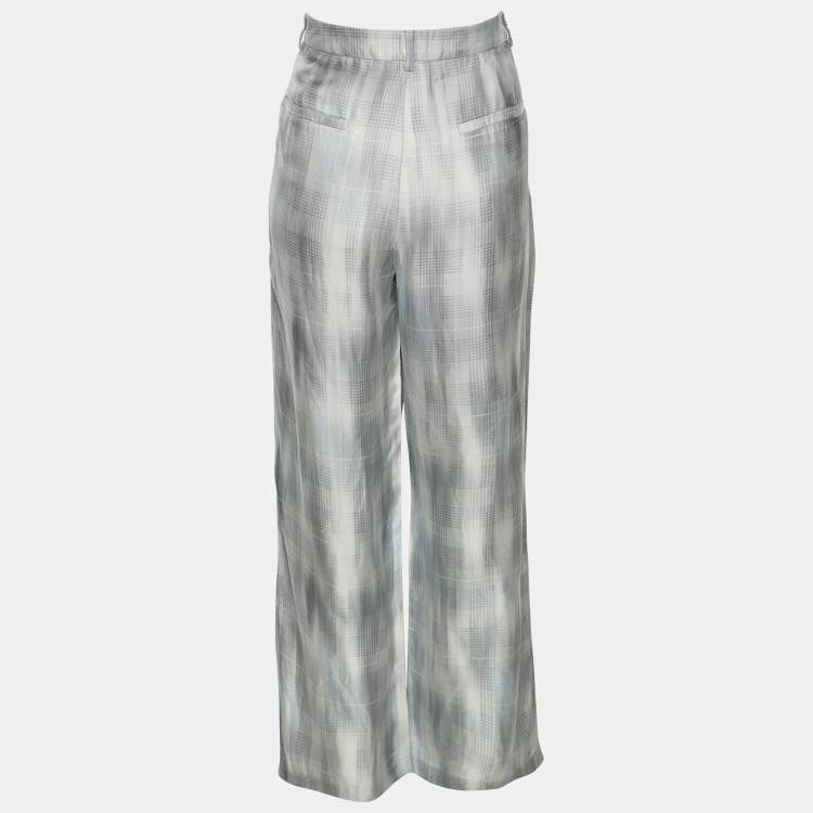 Pre Owned Giorgio Armani Blue Silk Wide Leg Trouser M