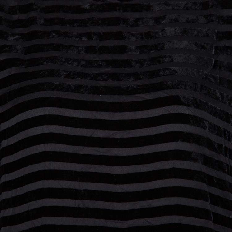 Pre Owned Giorgio Armani Black Striped Velvet High Neck Long Sleeve Blouse S