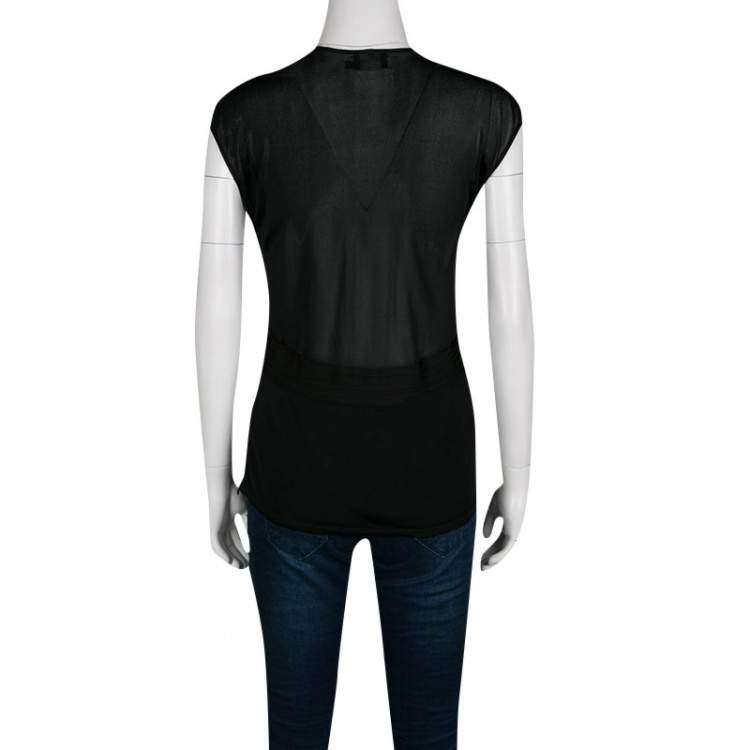 Pre Owned Giorgio Armani Black Knit Twist Front Top M