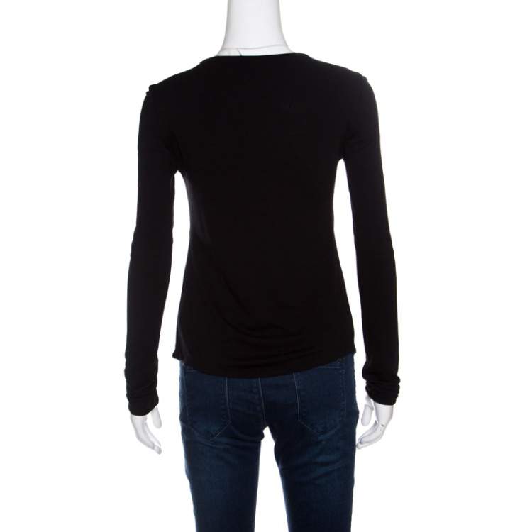 Pre Owned Giorgio Armani Black Knit Faux Knot Detail Long Sleeve T-Shirt S