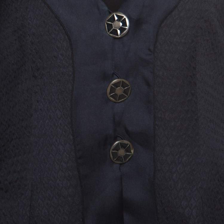 Pre Owned Giorgio Armani Navy Blue Jacquard Organza Trim Jacket S  