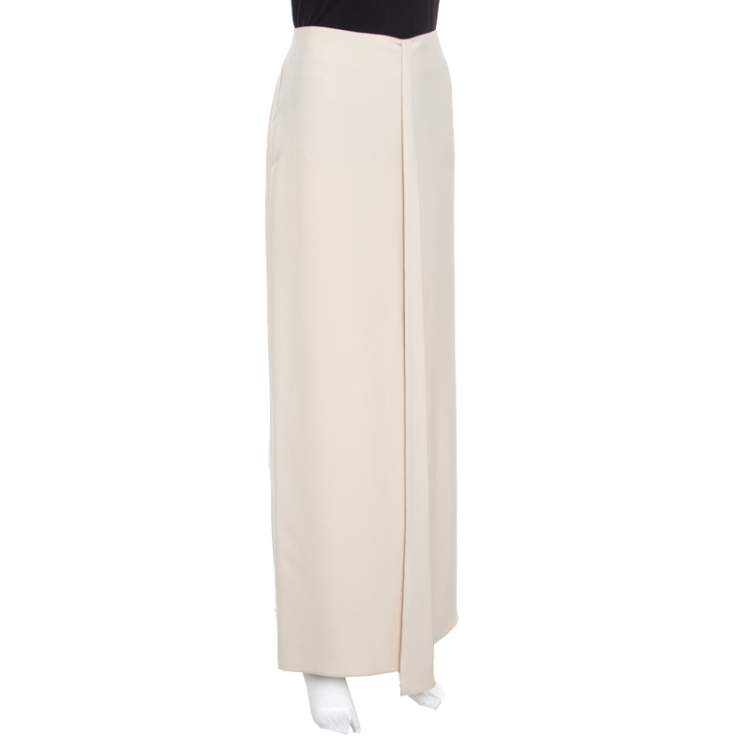 Pre Owned Giorgio Armani Beige Silk Pleated Front Maxi Skirt M 