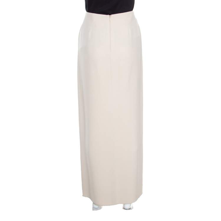 Pre Owned Giorgio Armani Beige Silk Pleated Front Maxi Skirt M 