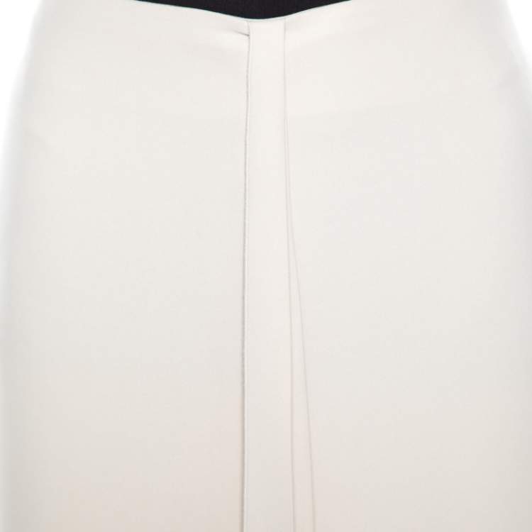 Pre Owned Giorgio Armani Beige Silk Pleated Front Maxi Skirt M 