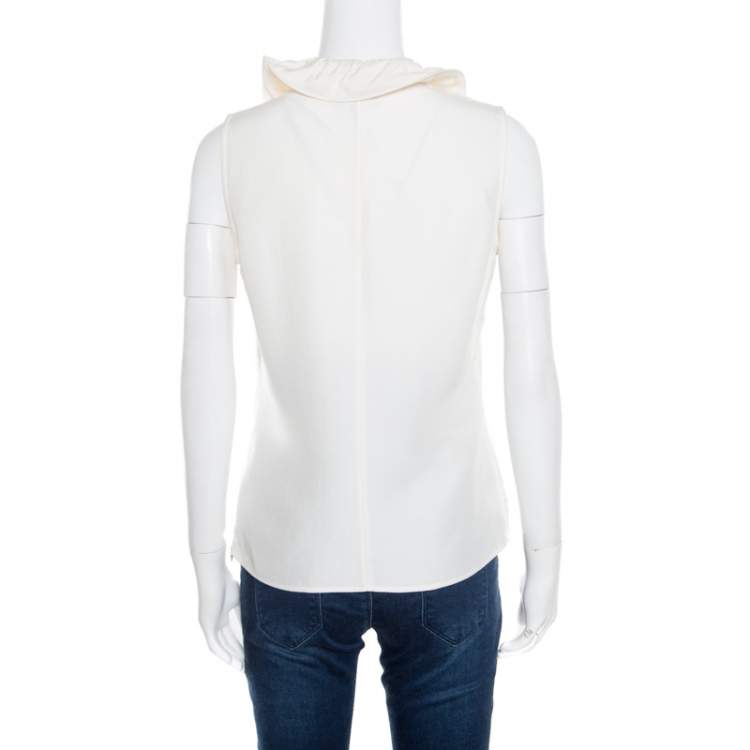 Pre Owned Giorgio Armani Cream Ruffled Sleeveless Top M