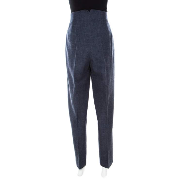 Pre Owned Giorgio Armani Navy Blue Wool High Waist Pants S