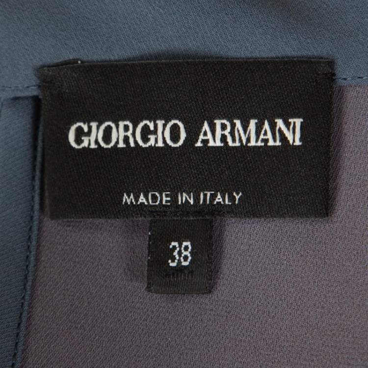 Pre Owned Giorgio Armani Grey Silk Slit Back Detail Long Sleeve Blouse S