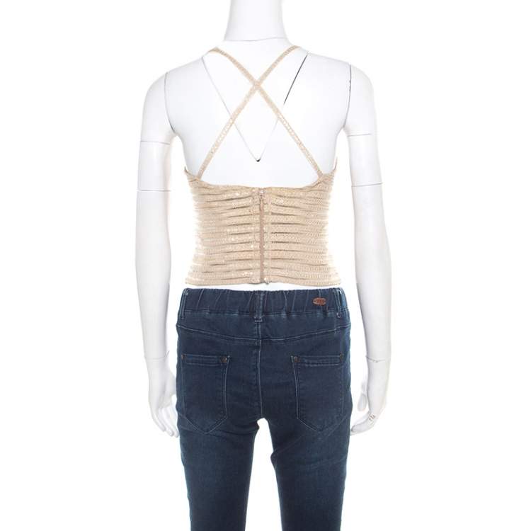 Pre Owned Giorgio Armani Beige Sequin Embellished Bustier Top XS