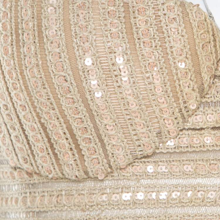 Pre Owned Giorgio Armani Beige Sequin Embellished Bustier Top XS