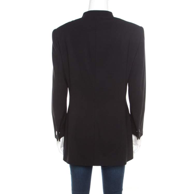 Pre Owned Giorgio Armani Black Wool Mandarin Collar Blazer L