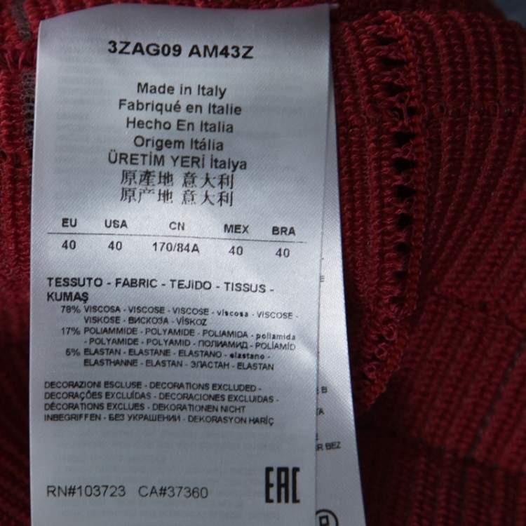 Pre Owned Giorgio Armani Red Rib Knit Single Button Jacket S 
