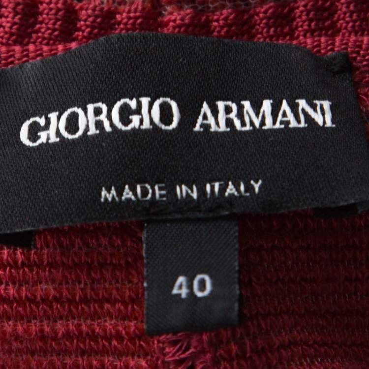 Pre Owned Giorgio Armani Red Rib Knit Single Button Jacket S 