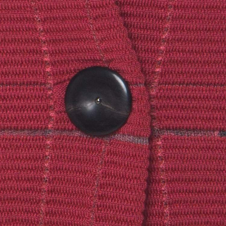 Pre Owned Giorgio Armani Red Rib Knit Single Button Jacket S 