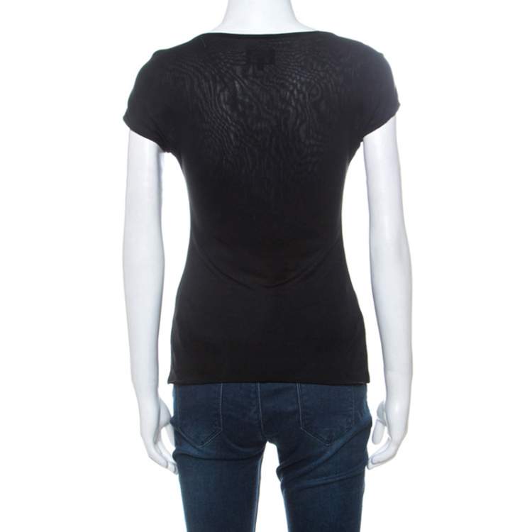 Pre Owned Giorgio Armani Black Sheer Logo Print T-Shirt S