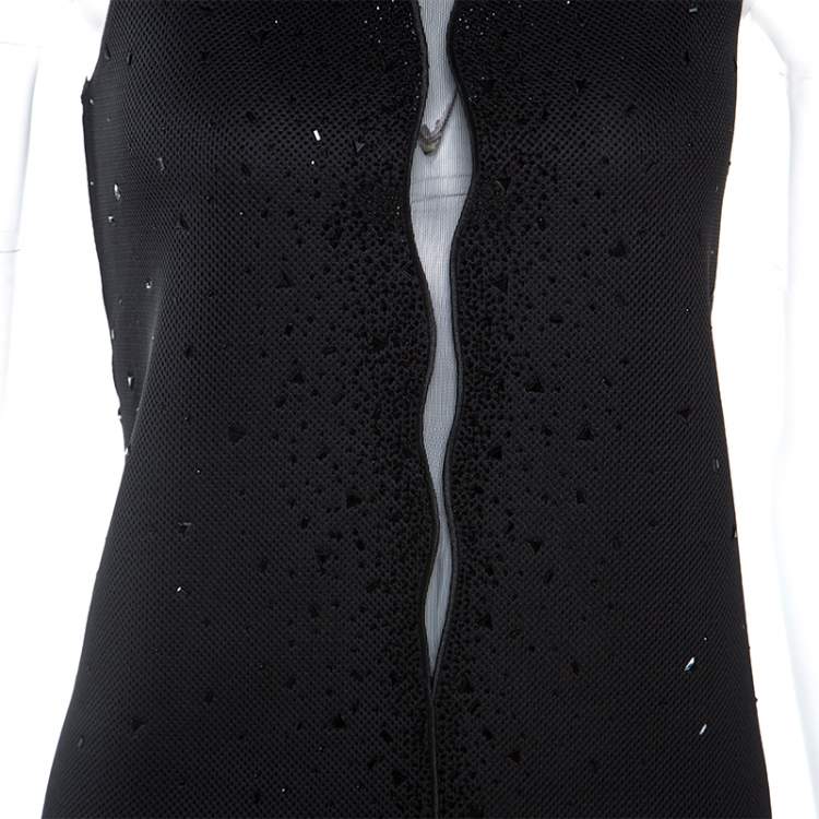 Pre Owned Giorgio Armani Black Dress Perforated Scuba Embellished Detail Dress M