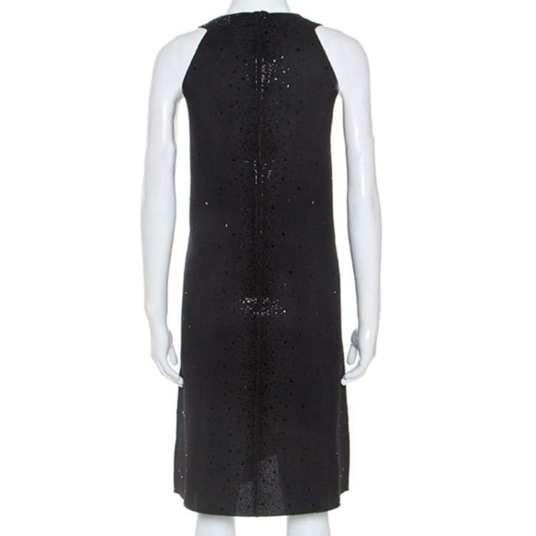 Pre Owned Giorgio Armani Black Dress Perforated Scuba Embellished Detail Dress M