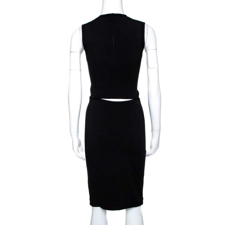 Pre Owned Giorgio Armani Black Knit Cutout Detail Sheath Dress S
