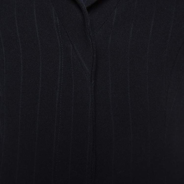 Pre Owned Giorgio Armani Black Stripe Wool Fitted Blazer S