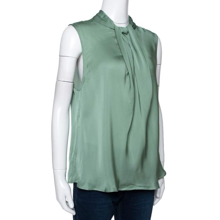Pre Owned Giorgio Armani Pale Green Silk Draped Sleeveless Blouse XL