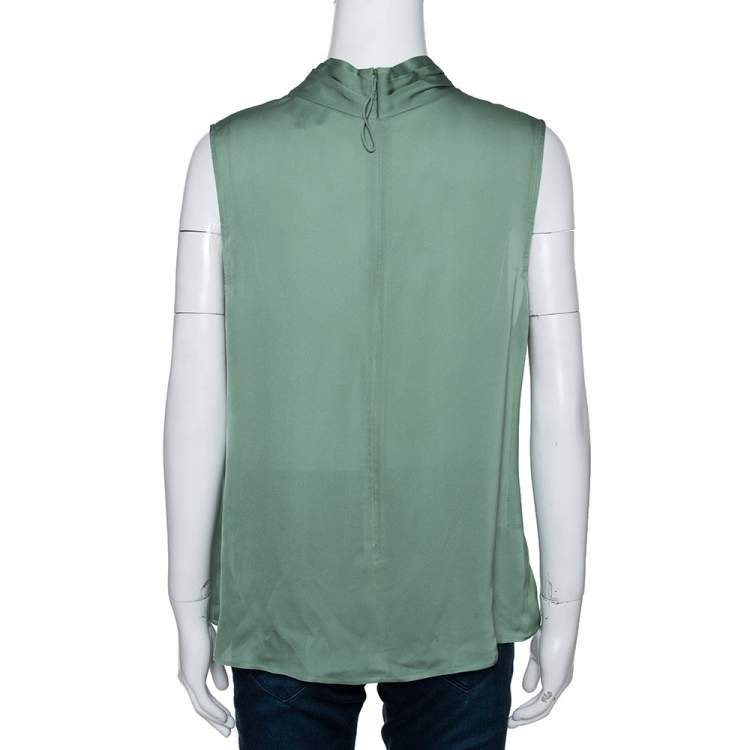 Pre Owned Giorgio Armani Pale Green Silk Draped Sleeveless Blouse XL