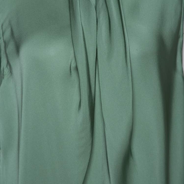 Pre Owned Giorgio Armani Pale Green Silk Draped Sleeveless Blouse XL