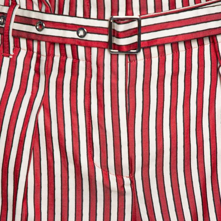 Pre Owned Giorgio Armani Red Striped Silk Blend High Waisted Cropped Trousers S